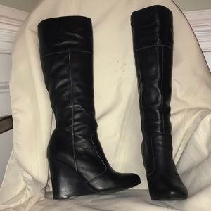Fitzwell Black Leather Wedge Boots
